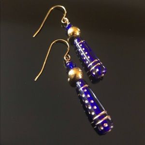 NEW TwisteDesignz Blue Glass & Gold Bead Earrings
